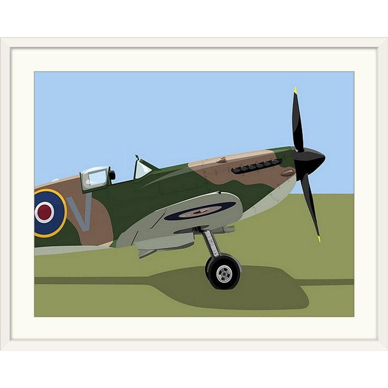 «Spitfire WWII Fighter» par Deschamps, impression, Cadre blanc, H 20 po x l 24 po x P 1 po