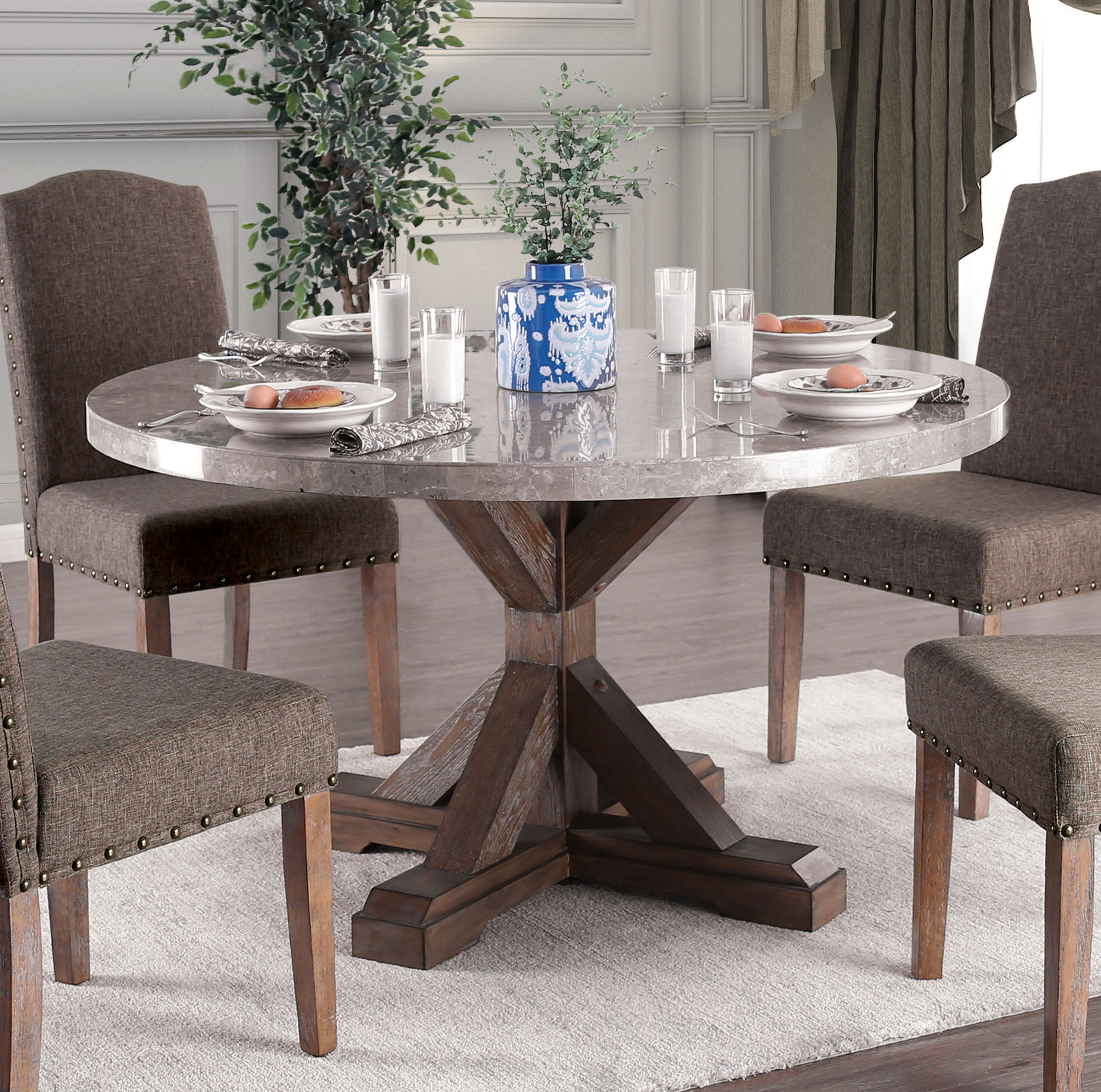 Marble top round discount dining table set