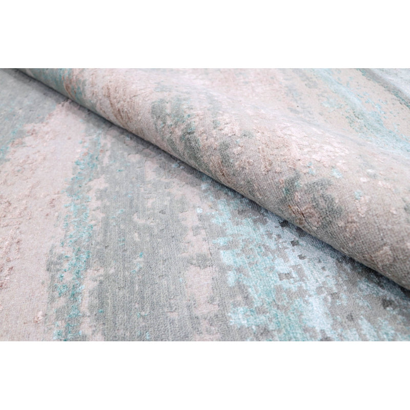 Tapis unique gris, bleu et rose de 7 pi 11 po x 9 pi 11 po