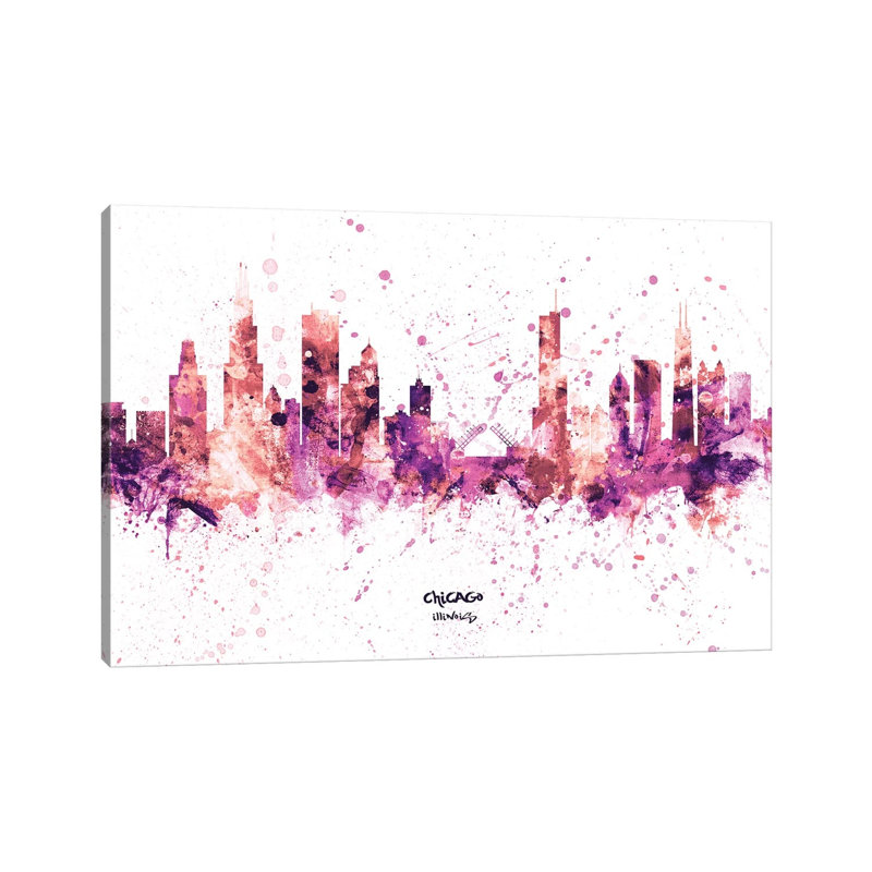 Chicago Illinois Skyline Splash Pink by Michael Tompsett - 1 Piece Wrapped Canvas Painting