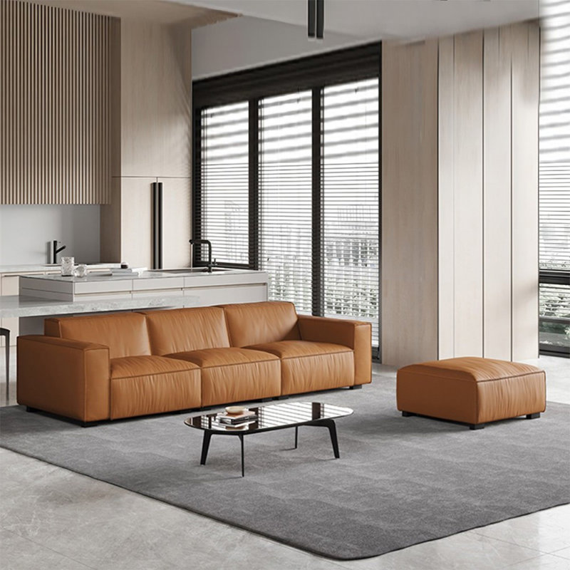 Orange Genuine Leather Modular Sofa cushion couch