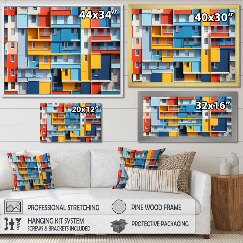 «Cityscape Colorful Patterns I», reproduction d'art sur toile, Encadrement doré, H 12 po x l 20 po x P 1 po