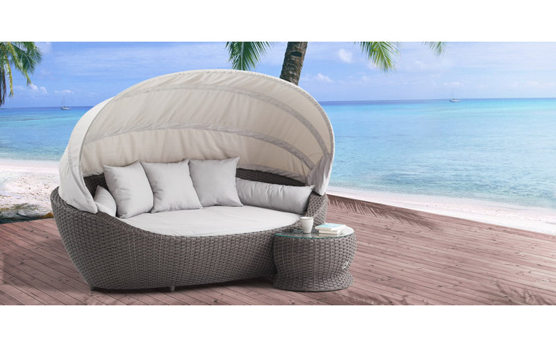 Paradiso Outdoor 2 - Seat Patio Daybed, White Pepper Wicker, Warm Gray