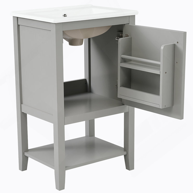 Meuble-lavabo de salle de bain avec lavabo, armoire de salle de bain avec porte à fermeture douce, support de rangement et tablette ouverte