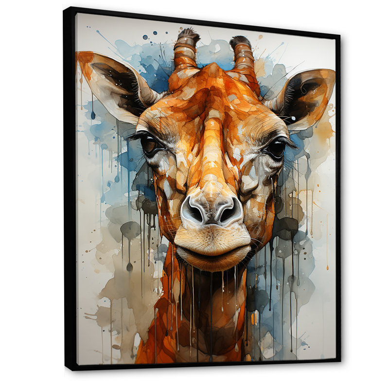 Girafe moderne, portrait sur toile, H 32 po x l 16 po x P 1 po, Cadre flottant noir