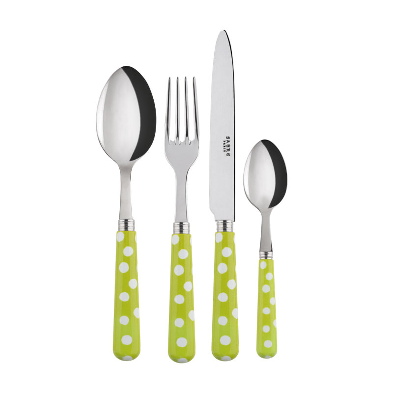 Sabre Paris - 24 Pieces Cutlery Set White Dots, Lime