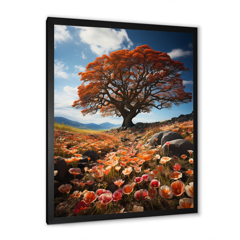 «A Canopy Tree In Wildflowers II», reproduction d'art sur toile, H 44 po x l 34 po x P 1,5 po, Cadre simple noir