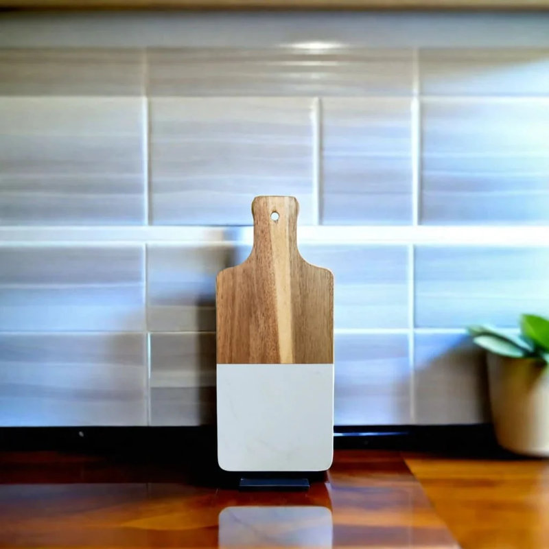 Marble and Acacia Wood Handled Board, White