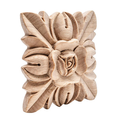 Applique florale en bois d'érable massif sculpté à la main sans finition 2 1/2 po x 2 1/2 po x 1/2 po