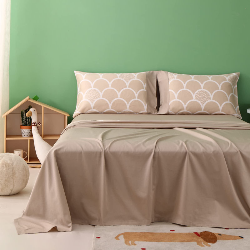 Ensemble de literie 100% coton biologique pour enfants, Ensemble de draps pour grand lit avec 2 taies d'or