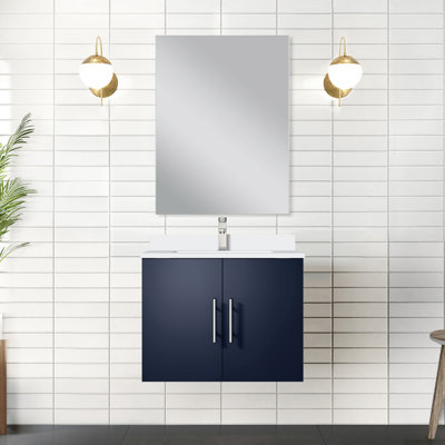 Meuble-lavabo de salle de bain au fini bleu marine - 24 po X 22 po, quartz blanc, miroir 18 po, comptoir en quartz spacieux, fonction de fermeture en douceur incluse