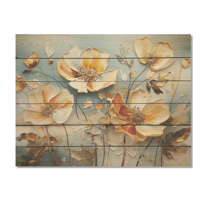 Art de la spatule coquelicots I - champ de fleurs, art mural sur bois de pin naturel, H 24 po x l 32 po