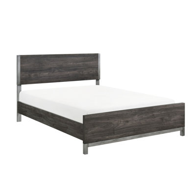 Bedroom Queen Bed, Modern Glamour, Brownish Gray And Antique Silver