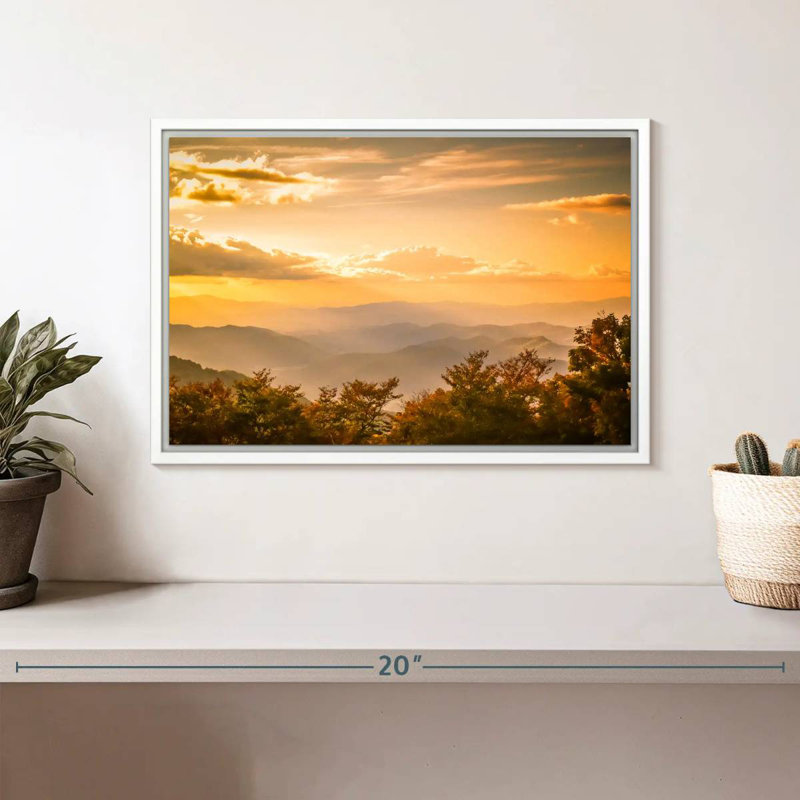 Blue Ridge au lever du soleil, Cadre flottant blanc, 13 po x 9 po