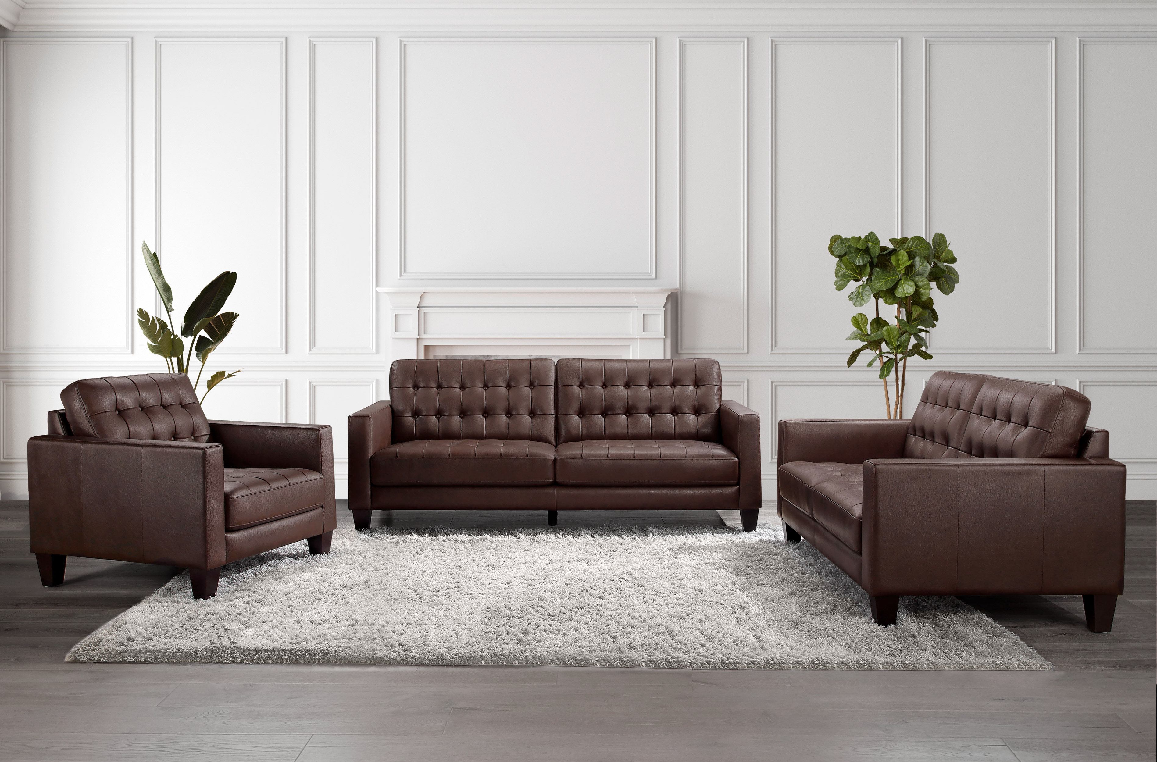 Latitude Run® Pinckney 3-Pc Leather Sofa Set, Brown - Wayfair Canada