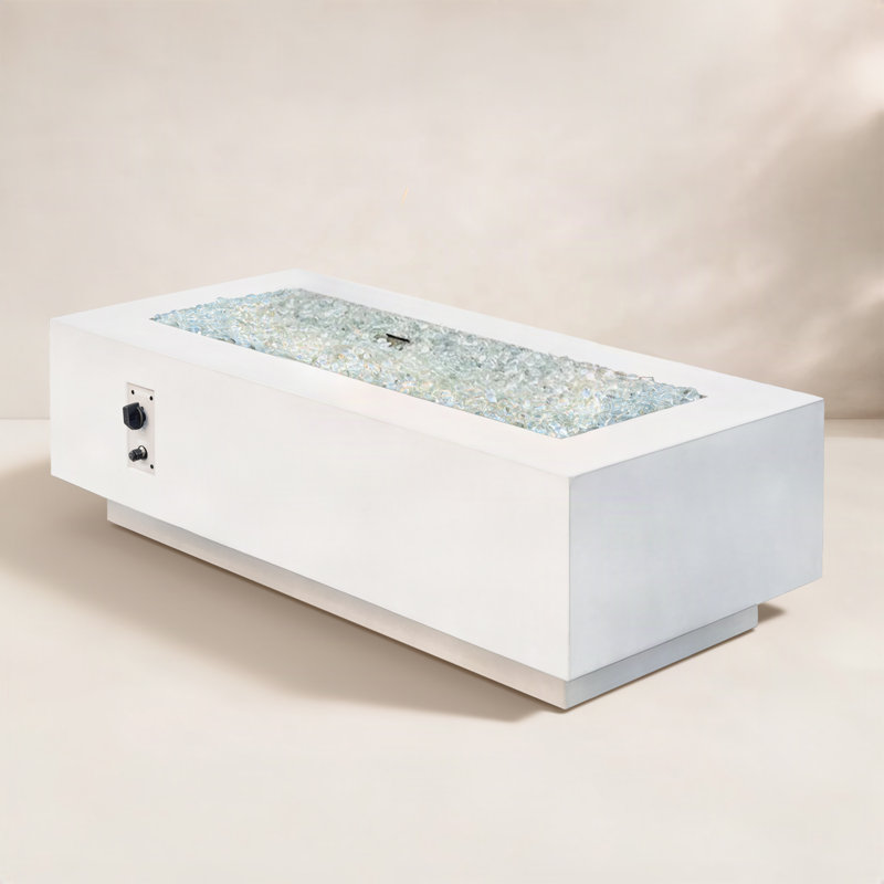 Monae Rectangle Concrete Smokeless Fire Pit, White