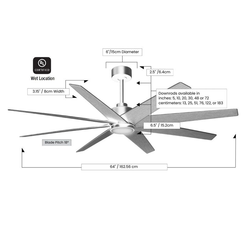 Ariella - Eight Blade Ceiling Fan - Integrated LED - Matte Black Finish - Matte White Blades, Brushed Brass, Light Maple Tone
