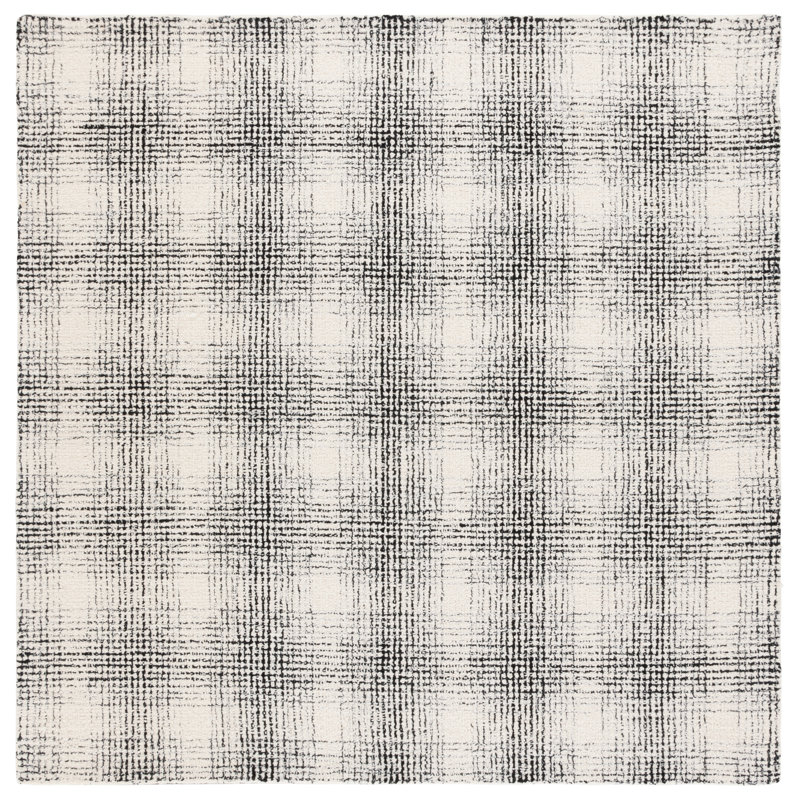 Cuda Ebony Hand Tufted Wool & Cotton Geometric Rug, Square 6'
