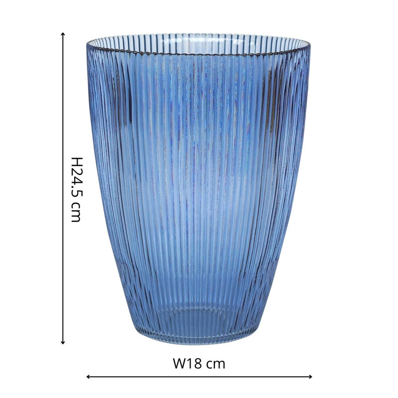 Ribbed Tall Glass Vase, Navy