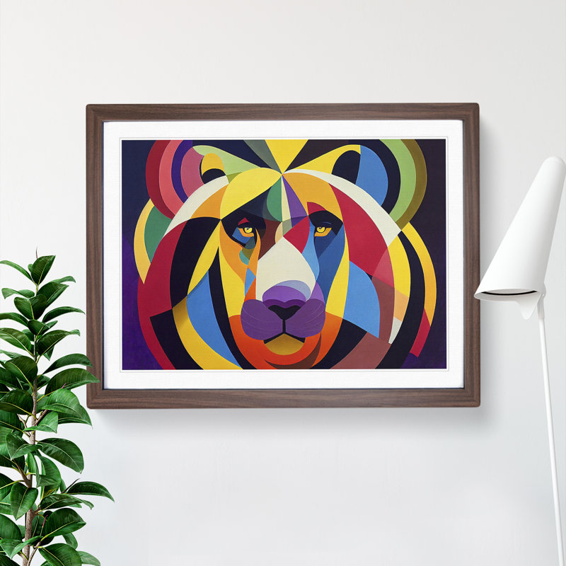 Lion In - Single Picture Frame Print, 25cm H x 34cm W x 2cm D, Walnut