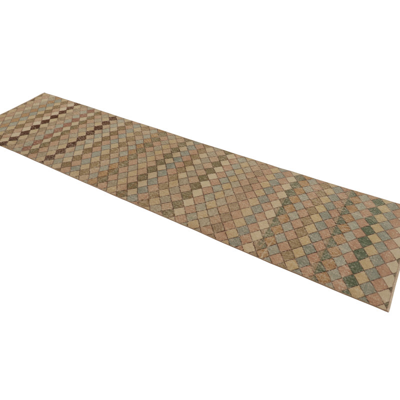 Vintage Turkish Runner, Brown With Multicolor Geometric Design - Rug & Kilim