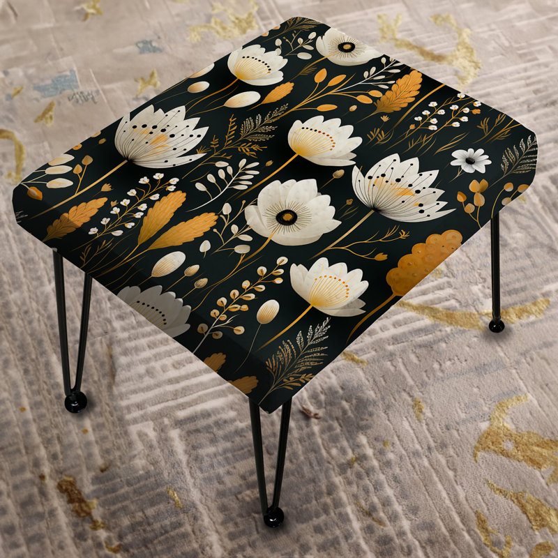 Meadow Yellow And Black Floral Pattern - Floral Rectangle Ottoman