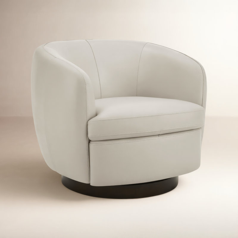 Fauteuil demi-tonneau en cuir Marcy Geniue, Cuir véritable ivoire Denali