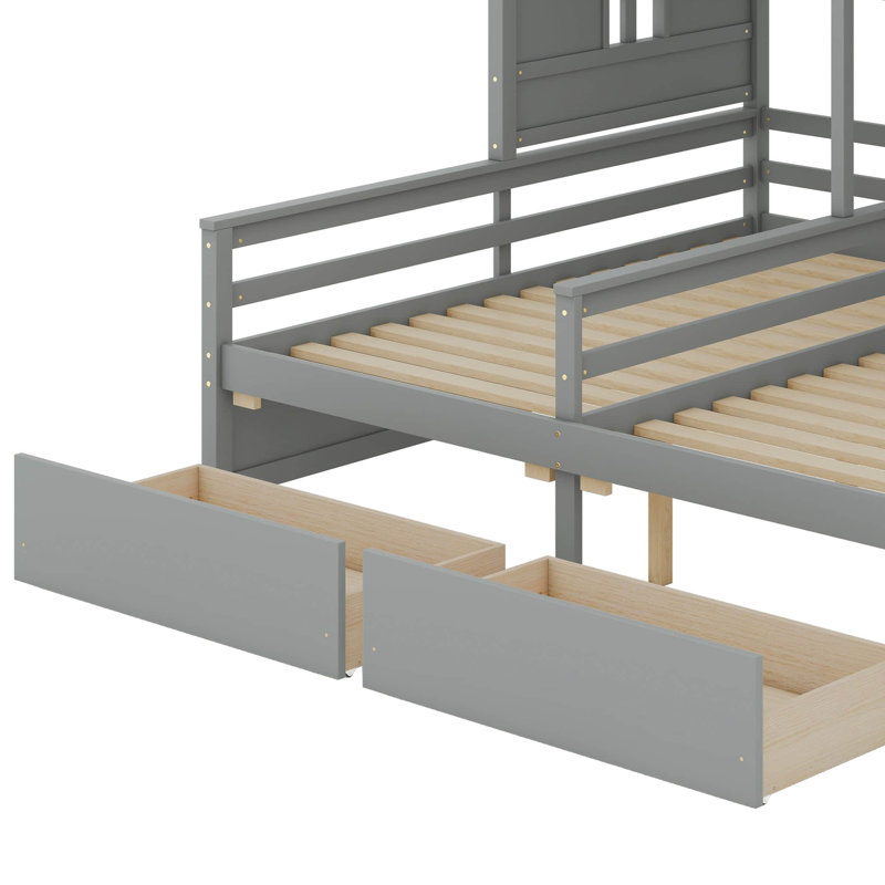 Twin-Sized Platform Beds With Dual Drawers For Children To Share - Ideal For Both Boys And Girls, Gray
