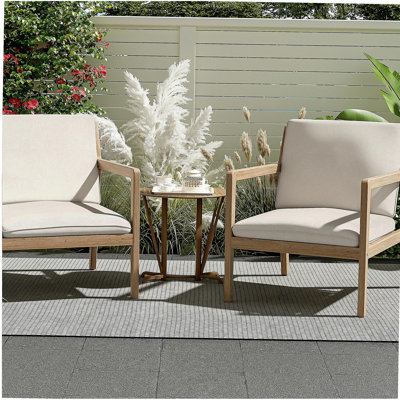 Fauteuil d'extérieur en bois d'acacia, ensemble de 2, fauteuil club de patio avec coussins, teck clair
