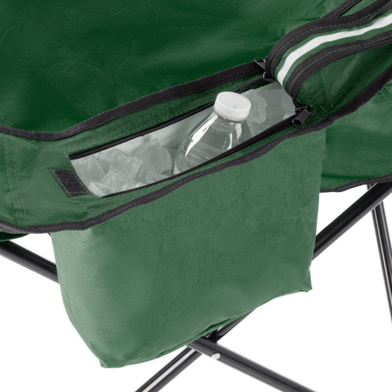 Green Heavy Duty Folding Camping Chair with Cooler and Cupholder