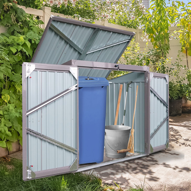 Garbage Shed with 2 Trash Cans, Gris, H 52,75 po x l 62,25 po x P 40 po