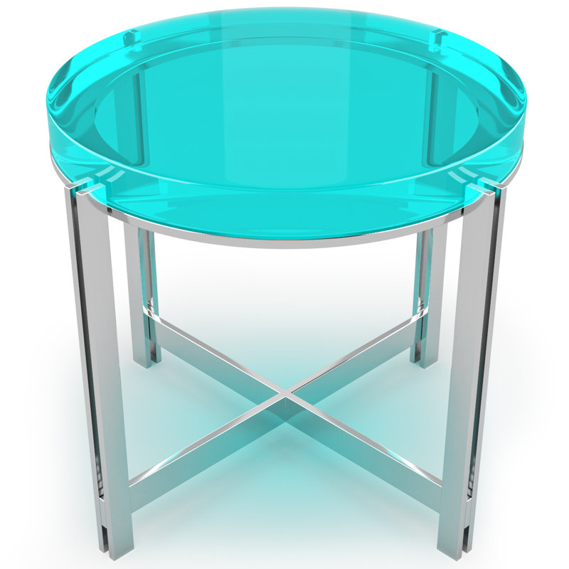 Candy Coffee Table, Aqua/Chrome, 17.7" H x 35.5" L x 35.5" W