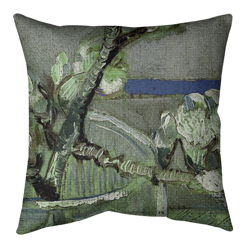 Coussin en verre en forme d’amande de fleurs, 18 po x 18 po, Vert, Faux lin