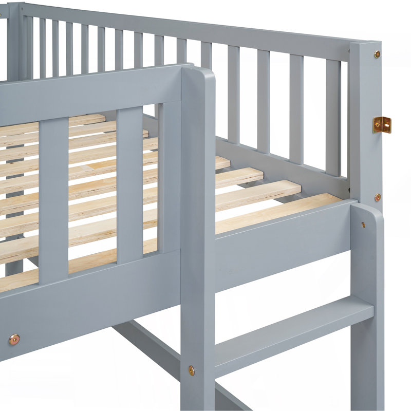 Lit mezzanine double pleine grandeur avec échelle et toboggan, gris, Gris