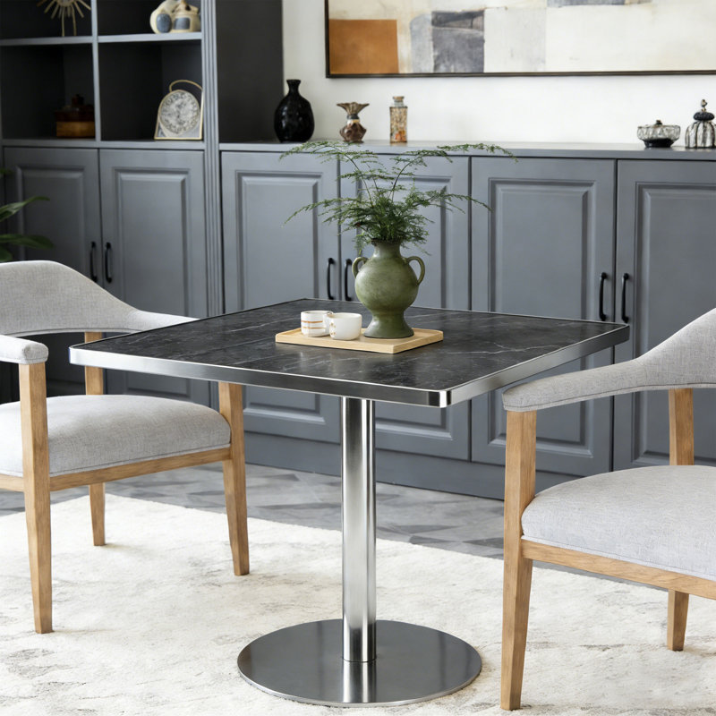 Table à manger carrée 31,5 pouces avec plateau en faux marbre, Gris ardoisé clair