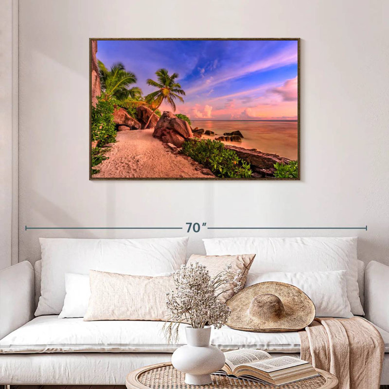 La Digue Sundown, 43 po x 29 po, Cadre flottant noyer