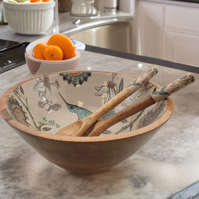 Gracie Oaks Bourbonnais Wood Serving Bowl
