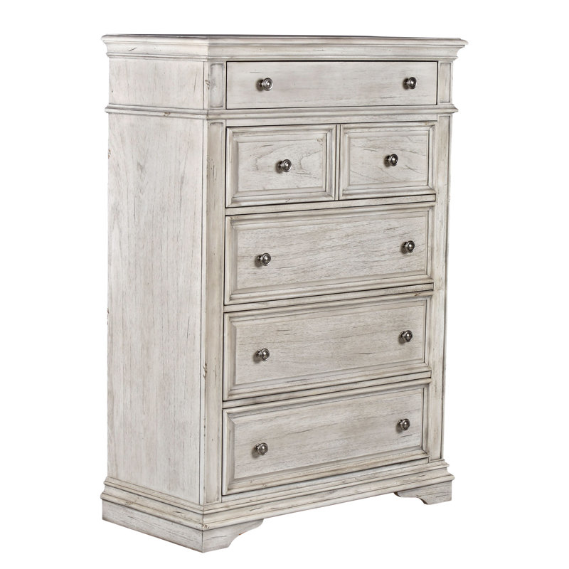 Commode 5 tiroirs Hetton, Ivoire rustique