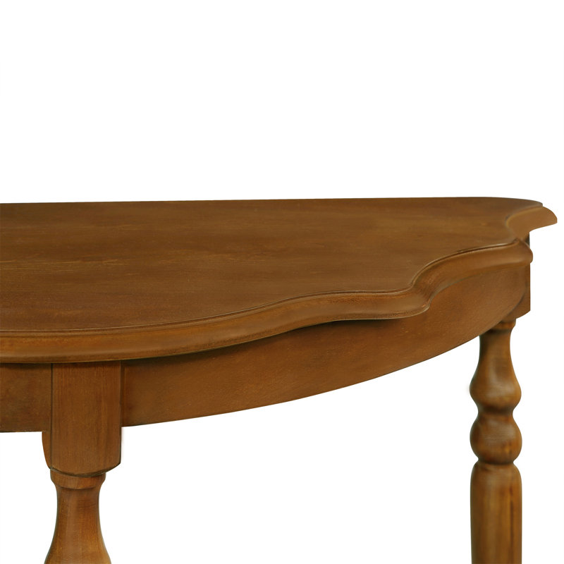 Console demi-lune circulaire rétro avec plateau et pieds en bois massif, Brun