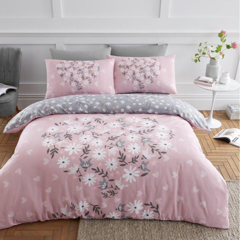 Floral Pattern Polycotton Duvet Cover Set with Matching Pillowcases for Modern Bedroom Decor, Double