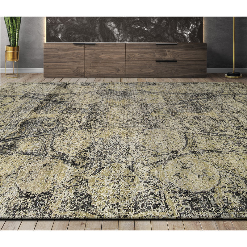 Tapis gris anthracite de haute qualité noué à la main