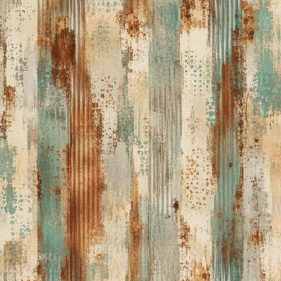 Peel and Stick Wallpaper Old wall rusty galvanized metal panel sheeting Contact Paper Removable Self Adhesive Wall Mural Wall Decor for Bedroom Kitchen Cabinets 17.7in x 118in
