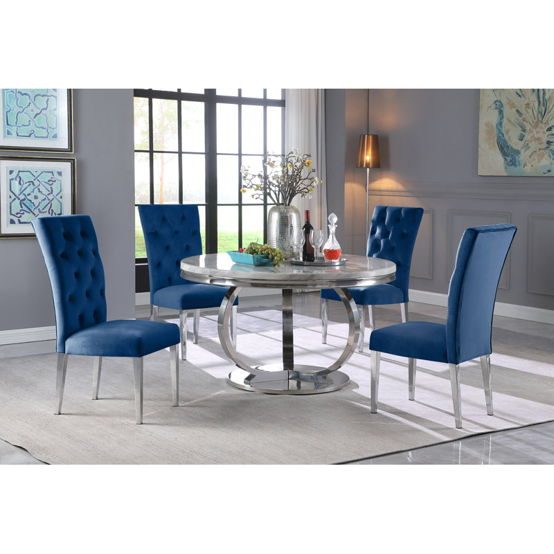 Ensemble de salle à manger 5 pièces Koio , Bleu, H 30 po x L 43,5 po x l 43,5 po, Argent