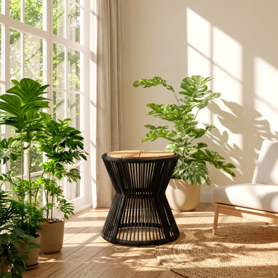 Table d'appoint d'extérieur en bois d'acacia et corde tissée l 16,14 po x P 16,14 po x H 18,9 po Christopher Knight Home