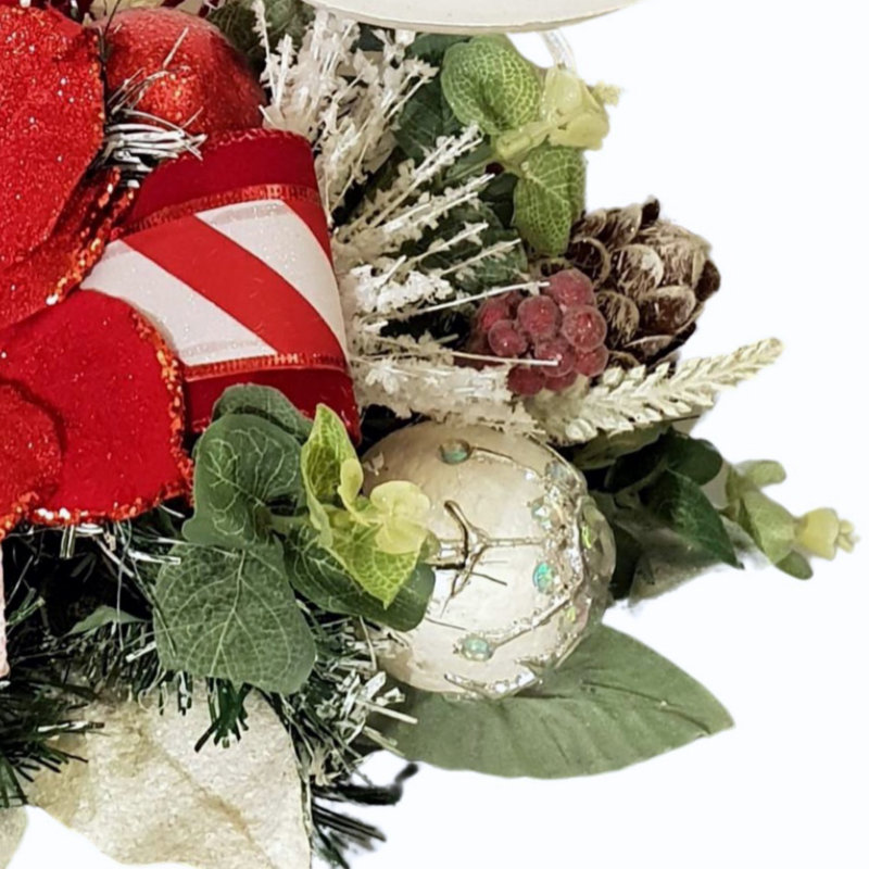 Frosted Red Poinsettia Tabletop Candelabra