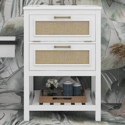 Ensemble de meuble-lavabo de salle de bain 24 po avec lavabo, meuble de rangement Farmhouse avec un tiroir profond et un tiroir basculant