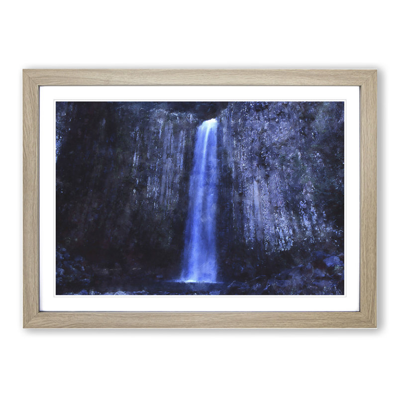 Waterfall at Dusk - Picture Frame Graphic Art, 48cm H x 65cm W x 2cm D, Oak