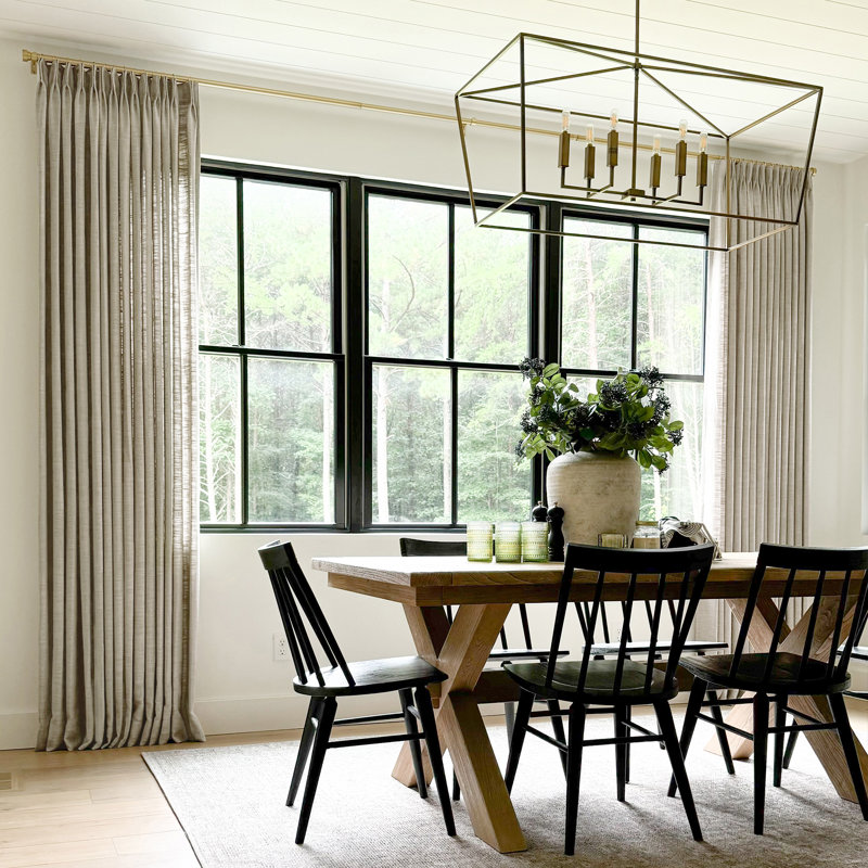 TWOPAGES Lined Curtain Faux Linen Pinch Pleat Curtain, 40" W x 84" L, Gray Beige