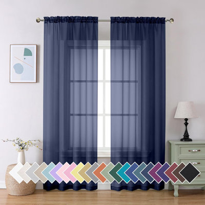 Sheer Curtains  Length 2 Panels Set Airy Soft Touching Rod Pocket Voile Drapes For Living Room/Bedroom Each