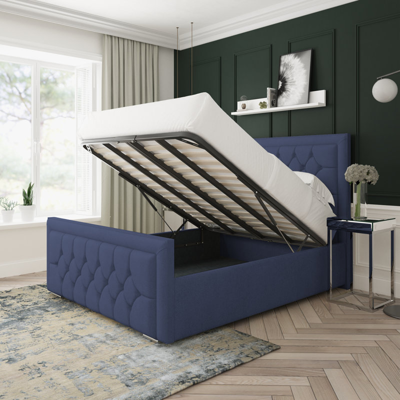Maple Wool Upholstered Ottoman Bed Frame, Small Double (4'), Sapphire